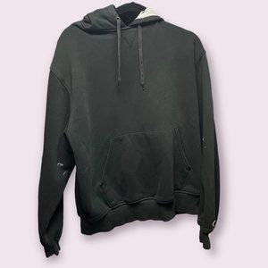 Faded Black Distressed Champion Hoodie - Size Large